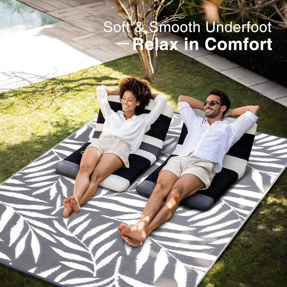 OLANLY Outdoor Rug 6x9 Grey White Reversible Waterproof Patio RV Camping New - Picture 5 of 8